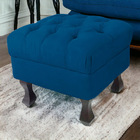 Puff Retrô Fixo Luis Xv Capitonê Suede Azul Royal - Ds Estofa