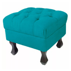 Puff Retrô Fixo Luis Xv Capitonê Suede Azul Turquesa - Ds Est