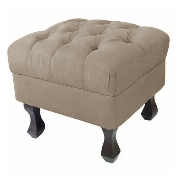 Puff Retrô Fixo Luis Xv Capitonê Suede Capuccino - Ds Estofad