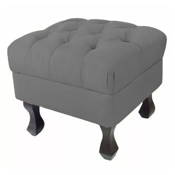 Puff Retrô Fixo Luis Xv Capitonê Suede Cinza - Ds Estofados