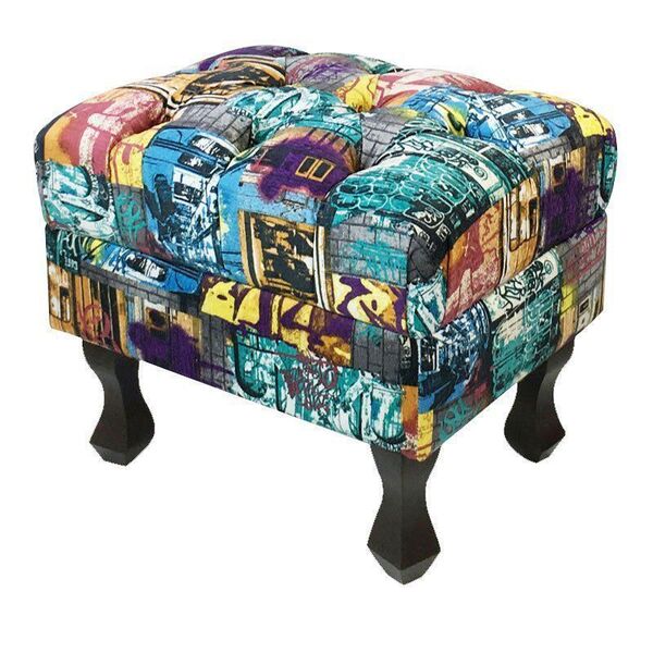 Puff Retrô Luis Xv Capitonê Estampado Street D05 - D'rossi