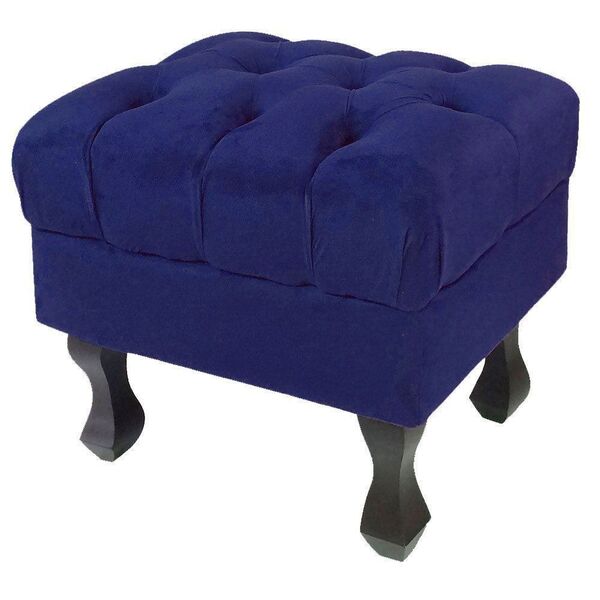Puff Retrô Luis Xv Capitonê Suede Azul Marinho - D'rossi
