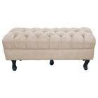 Puff Retro Luis Xv Com Baú Capitonê 1 Metro Suede Bege - D'ro