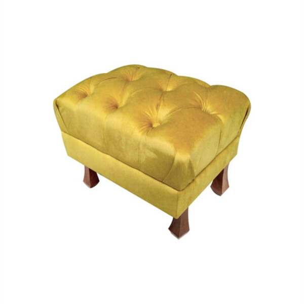 Puff Retrô Luiz Xv Capitonê Para Sala E Quarto Suede Amarelo