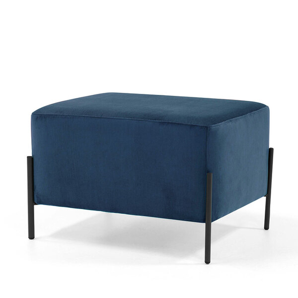 Puff Status Em Veludo Azul Petróleo Com Pés De Metal Domi