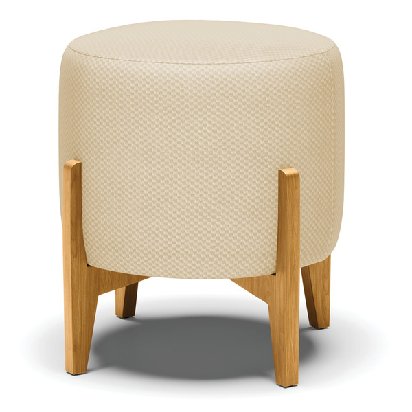 Puff Stella Veludo Luxo Off White A129 Base Madeira Castanho