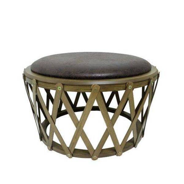 Puff Tamborete Reverso Pu Marrom Fullway 43x80x80cm