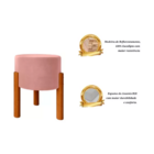 Puff Thor Banquinho Redondo Pés Em Madeira Maciça Suede Rosa