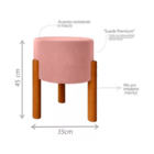 Puff Thor Banquinho Redondo Pés Em Madeira Maciça Suede Rosa