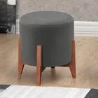 Puff Thor Luxo Madeira Maciça Tecido Linho Cinza