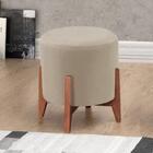 Puff Thor Luxo Madeira Maciça Tecido Veludo Bege Claro