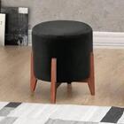 Puff Thor Luxo Madeira Maciça Tecido Veludo Preto