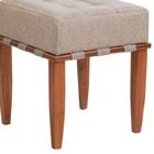 Puff Trançado Pérola Com Linho Bega E Pés Em Madeira