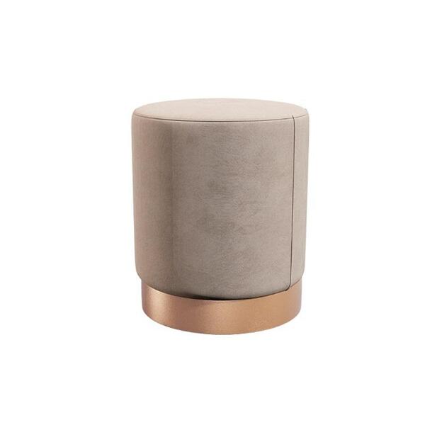 Puff Veludo Com Base Tecido Metalizado Cobre Bege 47x40