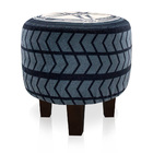 Puffinho Infantil Redondo Estampado Suede Pneu Carro Pés Chan