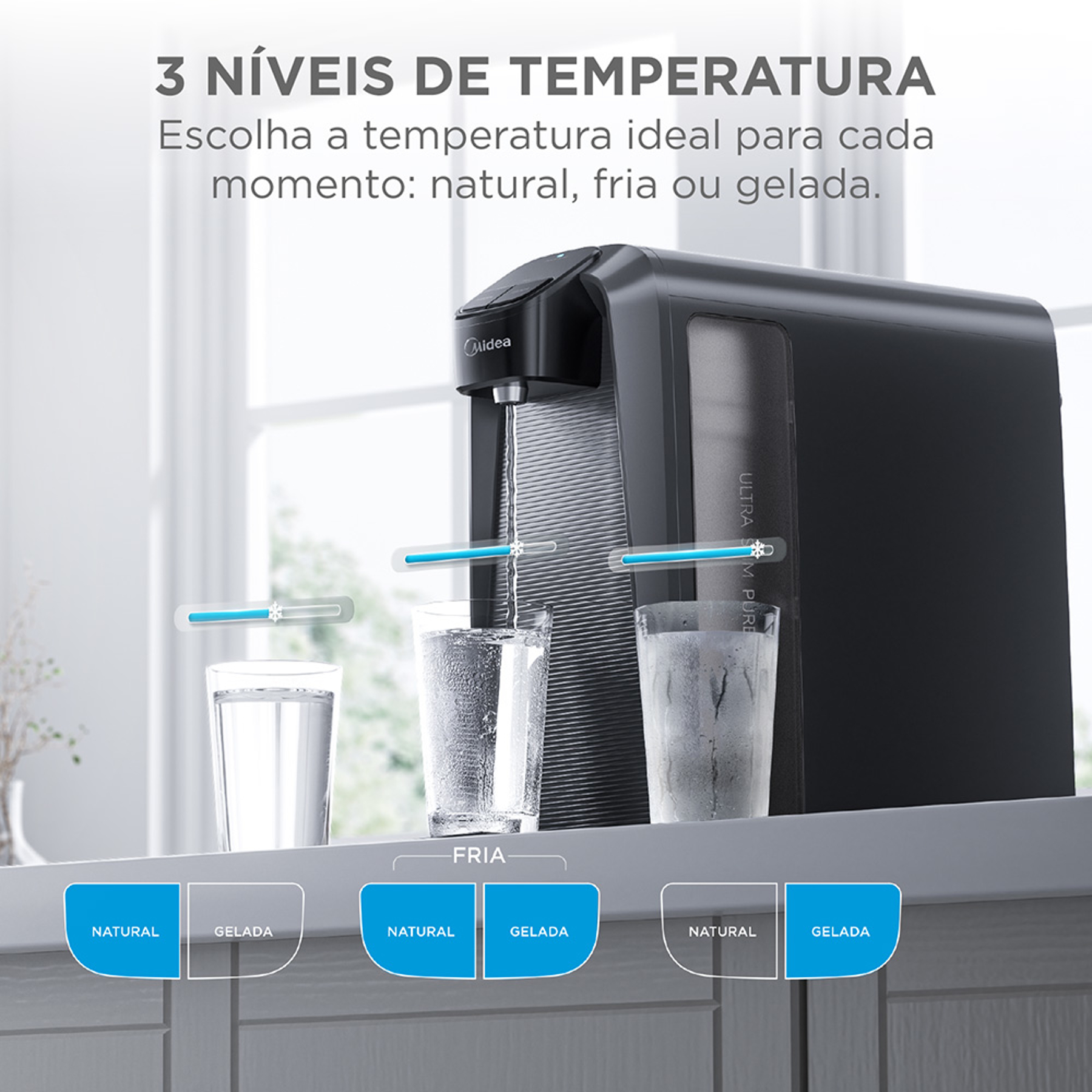 Purificador de Água Midea Gelada Fria e Natural SlimPure Cinza Bivolt
