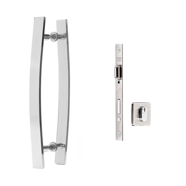 Puxador Barra Chata Curvo 90cm + 1 Fechadura Rolete Polido