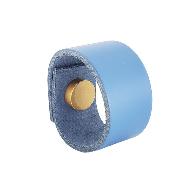 Puxador Bols Tampa - Couro Legítimo Azul - Tampa Dourada