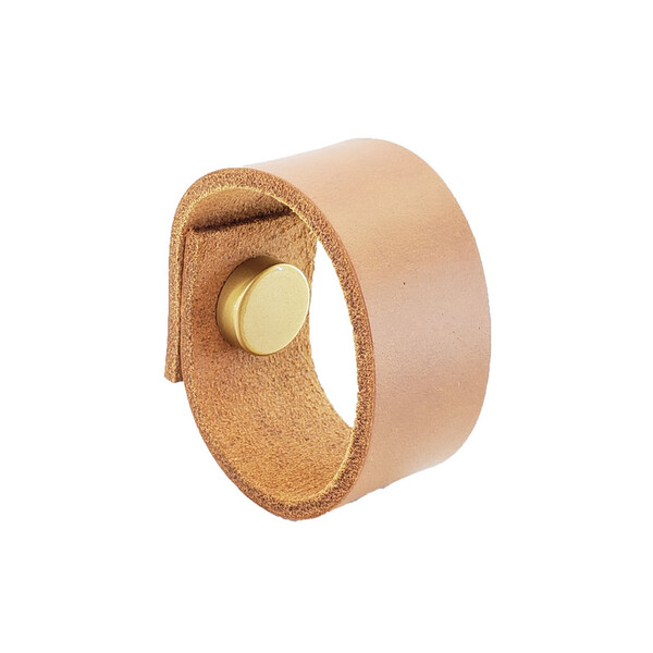 Puxador Bols Tampa - Couro Legítimo Marrom - Tampa Dourada