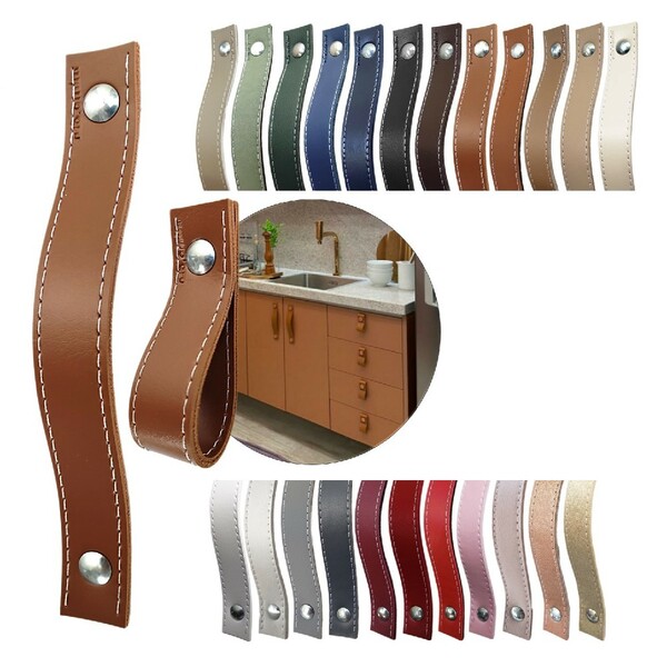 Puxador Costurado Full Gaveta Porta Móveis Textura De Couro S