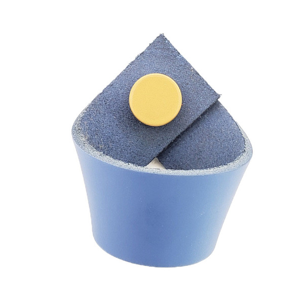 Puxador Coxi Tampa - Couro Legítimo Azul - Tampa Dourada