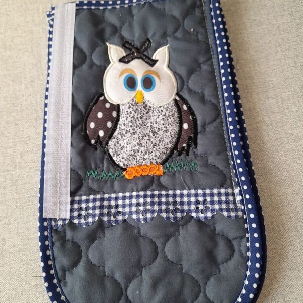 Puxador De Geladeira C/bordado  Coruja Marinho