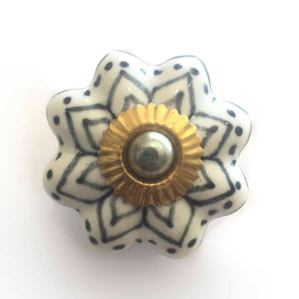 Puxador De Porcelana Jazz Branco E Cinza