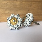 Puxador De Porcelana Jazz Branco E Cinza