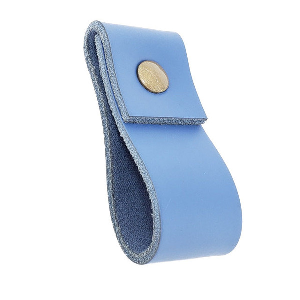 Puxador Doba Parafuso - Couro Legítimo Azul - Parafuso Ouro V