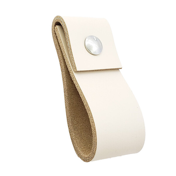 Puxador Doba Parafuso - Couro Legítimo Creme - Parafuso Prata