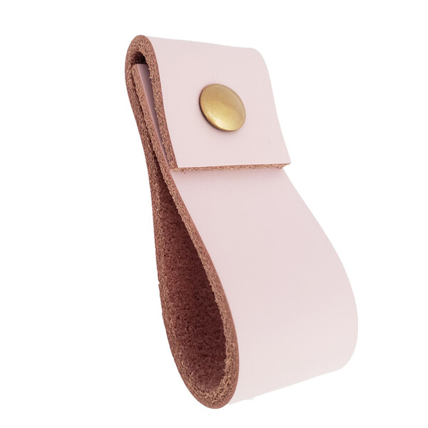 Puxador Doba Parafuso - Couro Legítimo Rosa - Parafuso Dourado