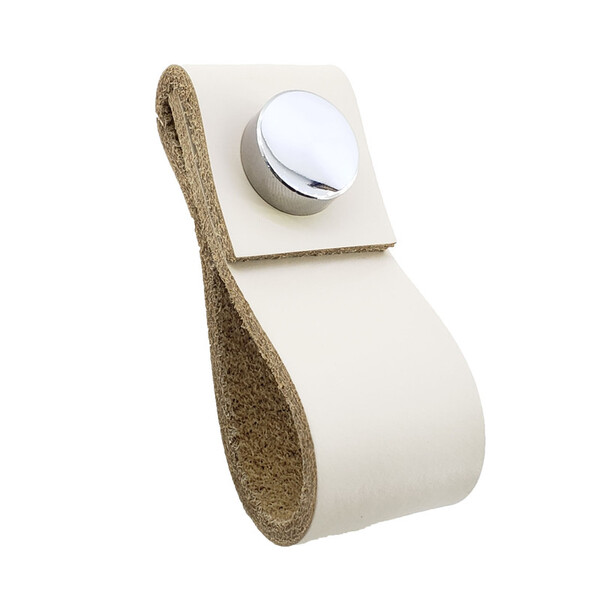 Puxador Doba Tampa - Couro Legítimo Creme - Tampa Cromada