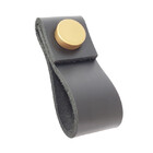 Puxador Doba Tampa - Couro Legítimo Preto - Tampa Dourada