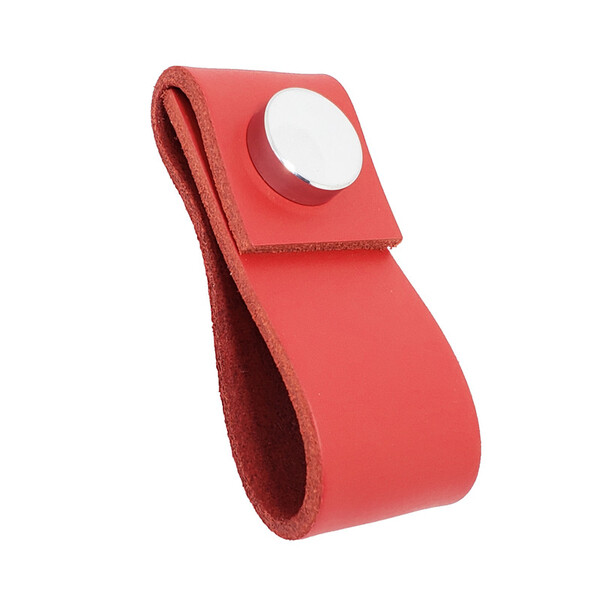 Puxador Doba Tampa - Couro Legítimo Vermelho - Tampa Cromada