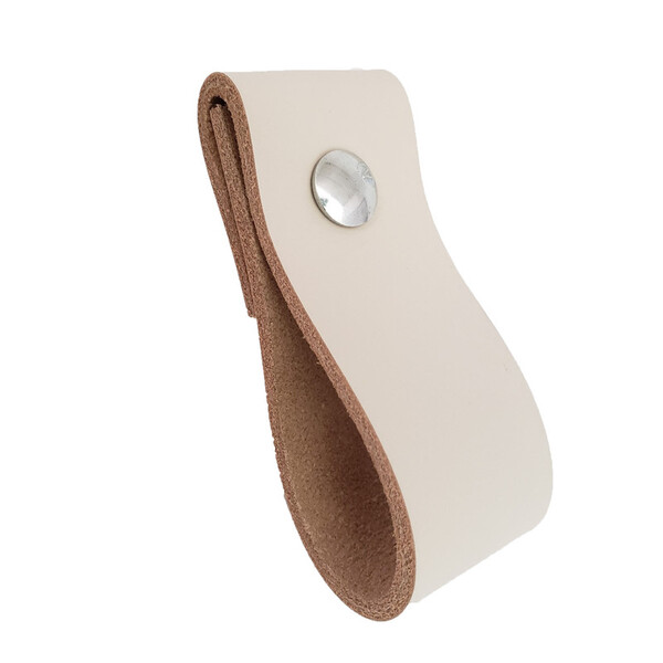 Puxador Dobi Parafuso - Couro Legítimo Creme - Parafuso Prata