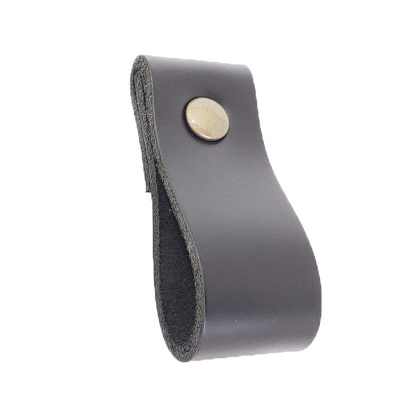 Puxador Dobi Parafuso - Couro Legítimo Preto - Parafuso Ouro