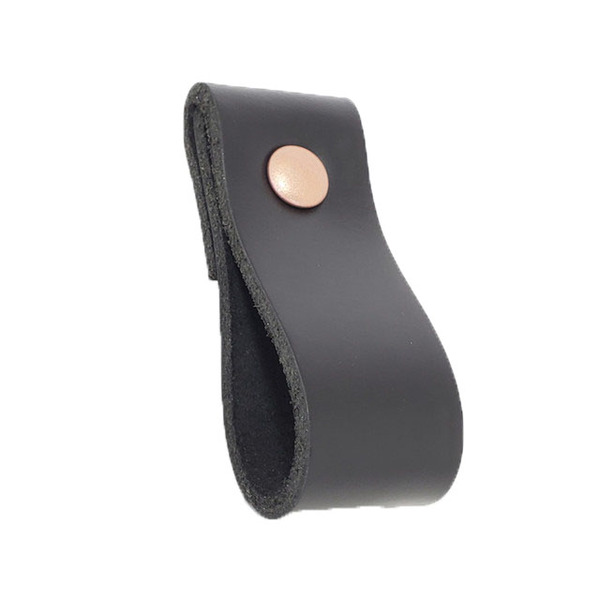 Puxador Dobi Parafuso - Couro Legítimo Preto - Parafuso Rose