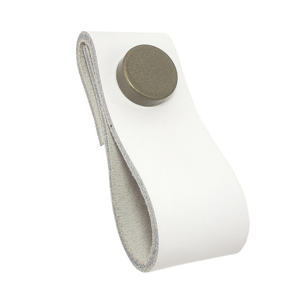 Puxador Dobi Tampa - Couro Legítimo Branco - Tampa Ouro Velho