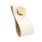 Puxador Dobi Tampa - Couro Legítimo Creme - Tampa Dourada