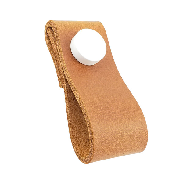 Puxador Dobi Tampa - Couro Legítimo Marrom - Tampa Branca