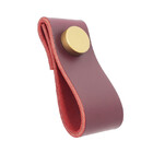 Puxador Dobi Tampa - Couro Legítimo Marsala - Tampa Dourada