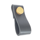 Puxador Dobi Tampa - Couro Legítimo Preto - Tampa Dourada