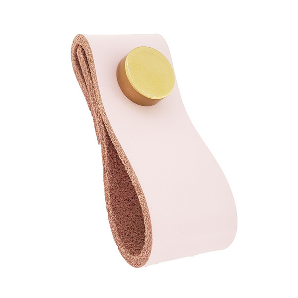 Puxador Dobi Tampa - Couro Legítimo Rosa - Tampa Dourada