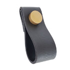 Puxador Dobi Tampa - Textura De Couro Preto - Tampa Dourada