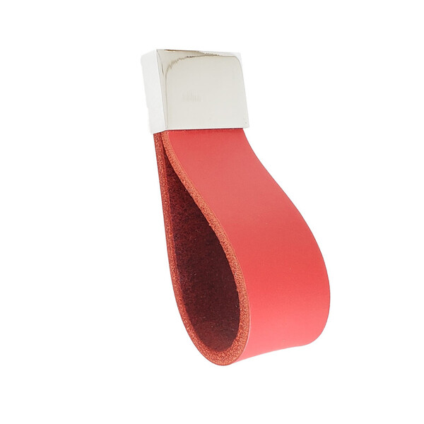 Puxador Doko Square 04 - Couro Legítimo - Cor Vermelho