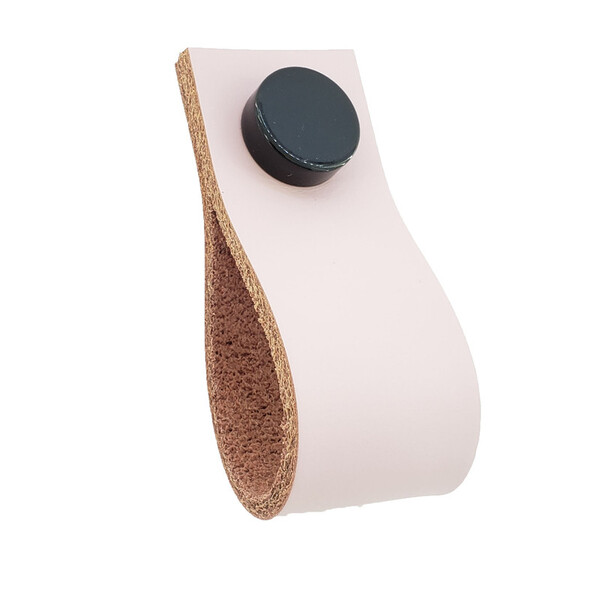 Puxador Doko Tampa - Couro Legítimo Rosa - Tampa Preta