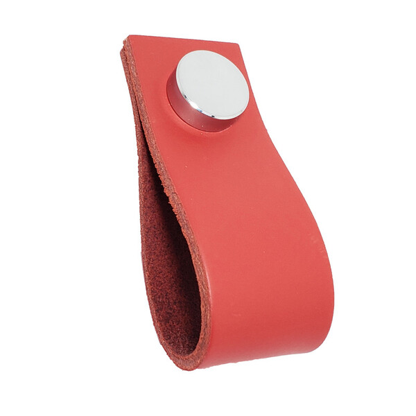 Puxador Doko Tampa - Couro Legítimo Vermelho - Tampa Cromada