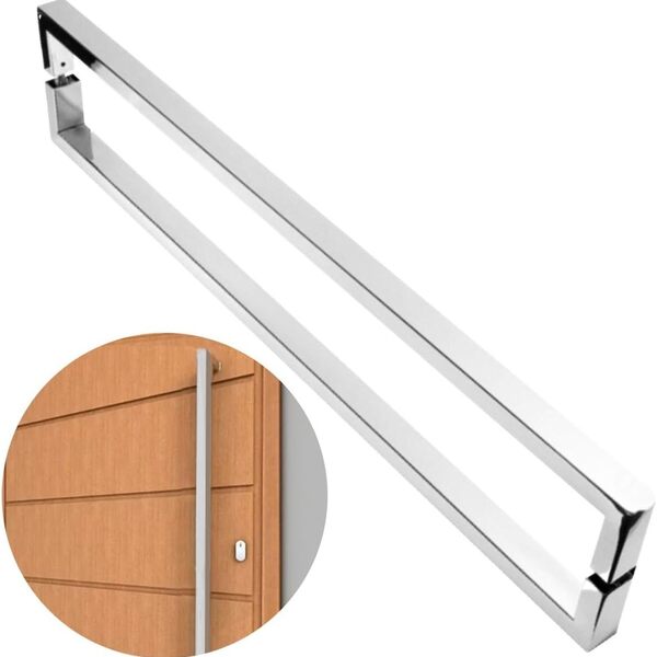 Puxador Inox Para Porta Madeira E Vidro Retangular U Barra Ch