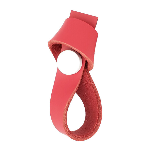 Puxador Nó Tampa - Couro Legítimo Vermelho - Tampa Branca