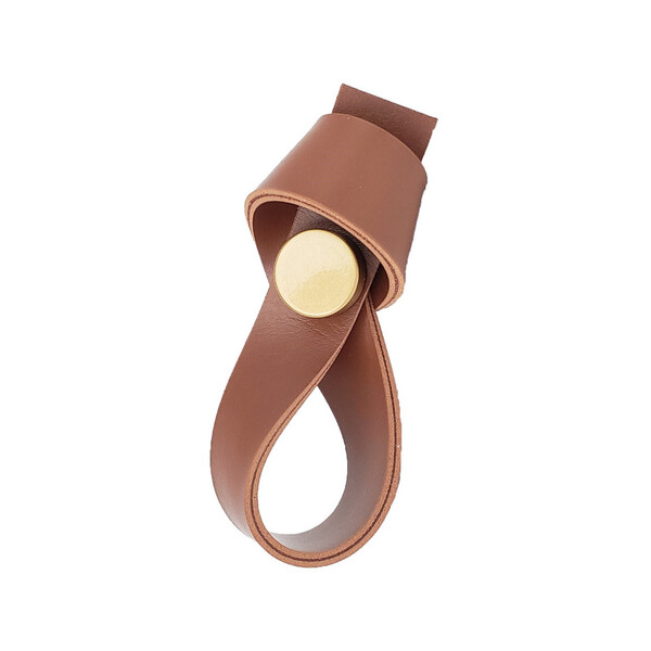 Puxador Nó Tampa - Textura De Couro Marrom  - Tampa Dourada